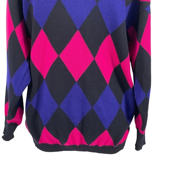 Vintage Laurel By Escada Wool Black Pink Blue Harlequin Diamond Cardigan Sz 42 - Picture 9 of 13